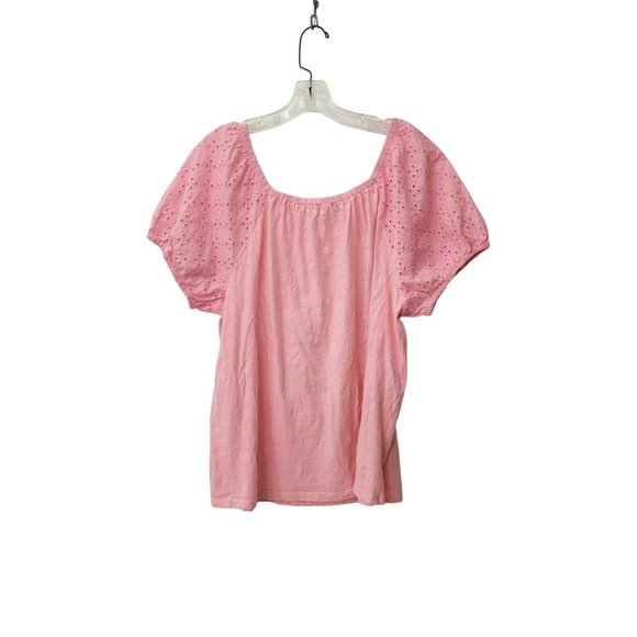 Style and Co Pink Jersey Peasant Blouse with Eyelet Sleeves PXXL - Picture 2 of 4
